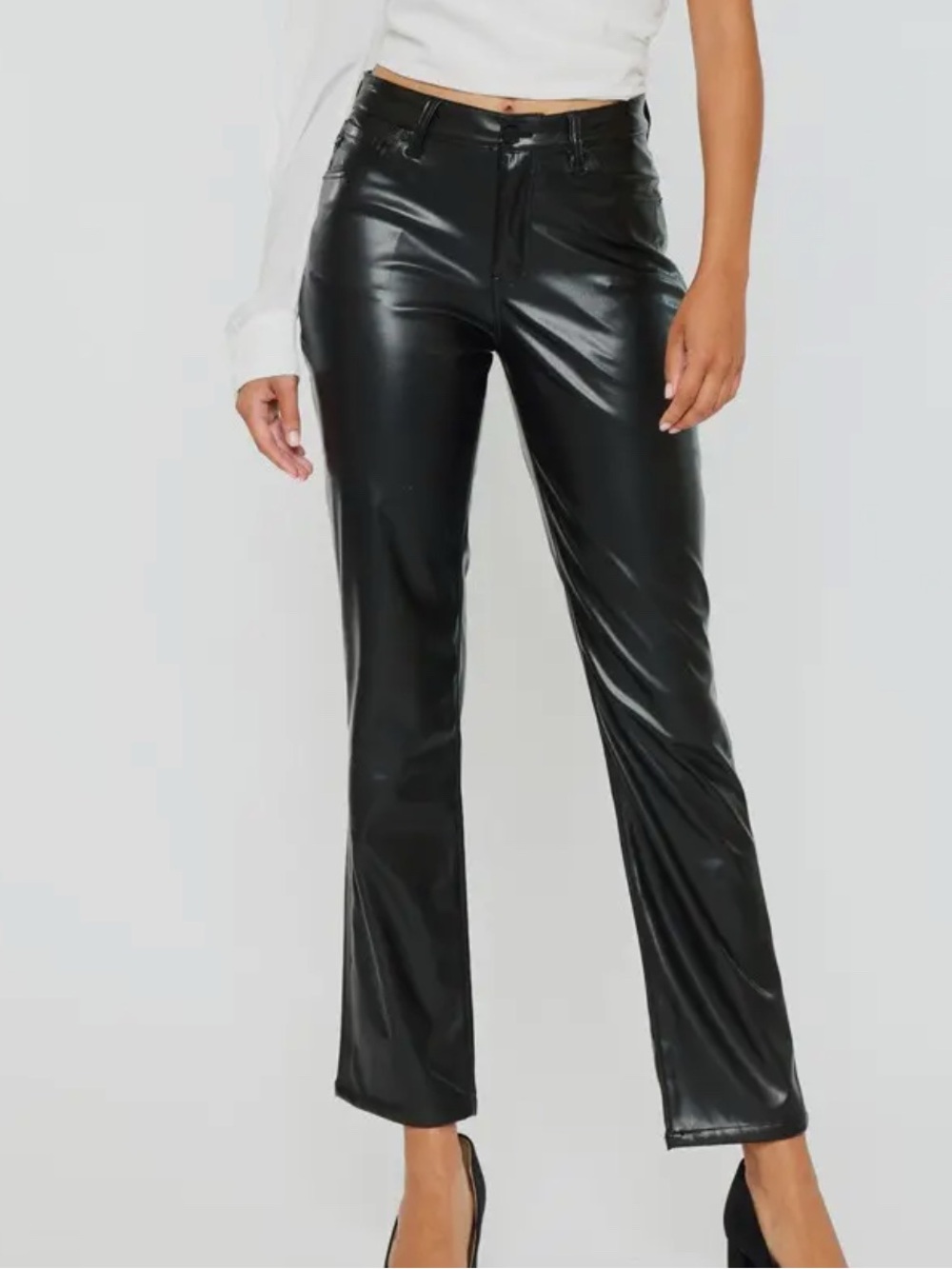 KanCan Black Faux Leather Straight-Leg Pants